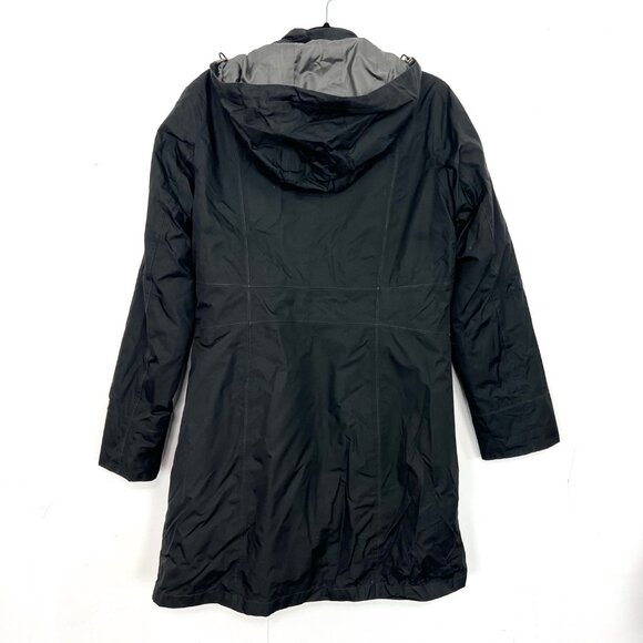 Eddie Bauer Trench Coat Black Insulated Hooded Raincoat StormRepel Womens Medium - Picture 5 of 7